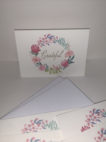 (12) Hallmark Blank Note Card: Red Pink Floral Grateful Wreath For Any Occasion - Picture 2 of 6