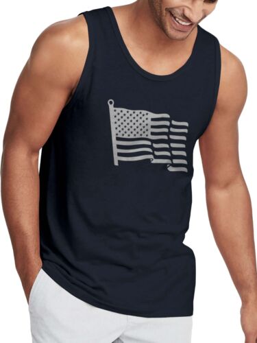 Hat and Beyond Mens Independence Day Graphic Print Gray USA Flag Tank Top - Picture 13 of 27