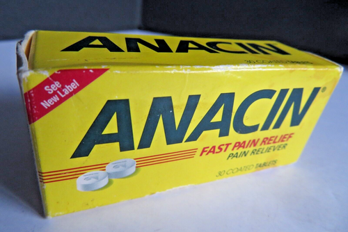 VINTAGE Anacin Fast Pain Relief Aspirin/Caffeine Pain Reliever 30 Coated Tablets - Picture 2 of 9