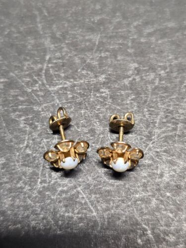 Orecchini Vintage Oro 10 Kt Opale Vite Indietro Traforati Petali Cristallo Floreale - Foto 2 di 4