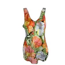Val Mode Women Vintage Sleeveless Scoop Neck Floral Silky Lingerie Sleep Dress M
