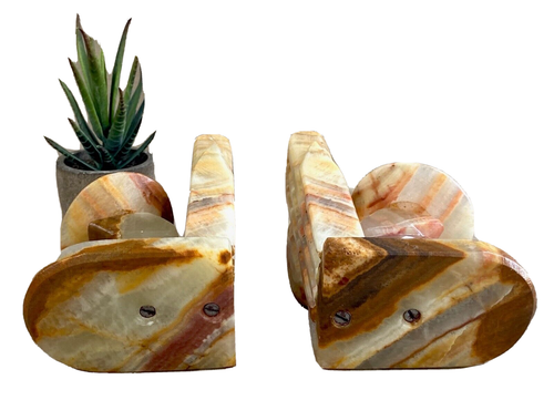 Vtg Hand Carved Pair of Onyx Mexican Man & Woman Bookends, Desert Scene - Picture 7 of 9