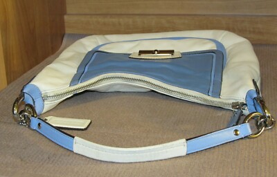 トートバッグ COACH Kristin Spectator Hobo F22509 Coach Kristin Spectator Leather Hobo Black, White & Grey