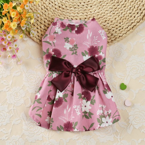 Dog Pet Dress Party Princess Dresses Floral Print Clothes Travel Skirt Bowknot - Picture 19 of 20