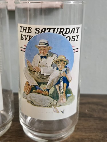 Arby's Norman Rockwell "Saturday Evening News" Drinking Glasses Set Of 6 - Picture 2 of 9