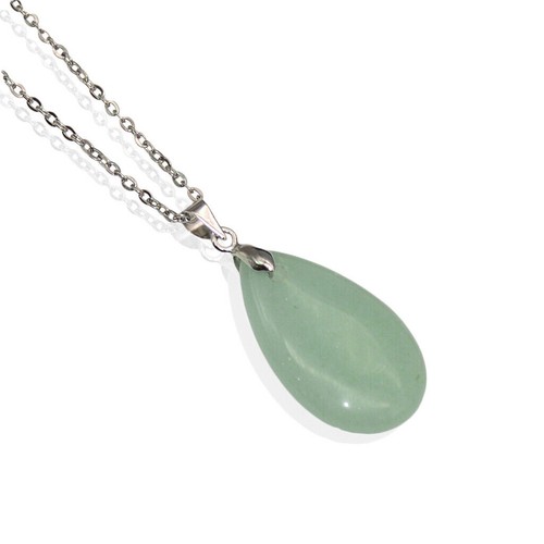 Natural Green Aventurine Teardrop Pendant Necklace Earrings Set Silver Chain 18" - Picture 3 of 6