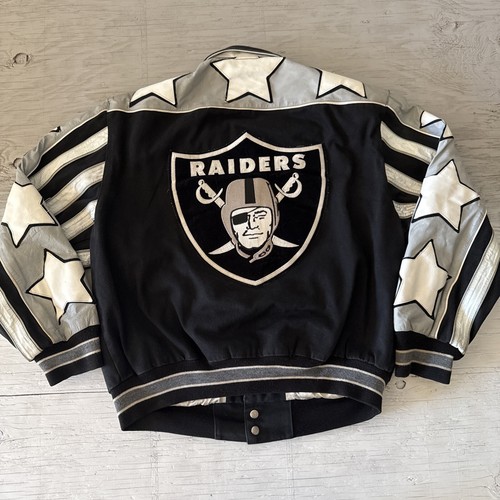 Chaqueta de Cuero De Colección Envejecida Años 90 NFL Jeff Hamilton LA Los Angeles Raiders Talla L - Imagen 1 de 24