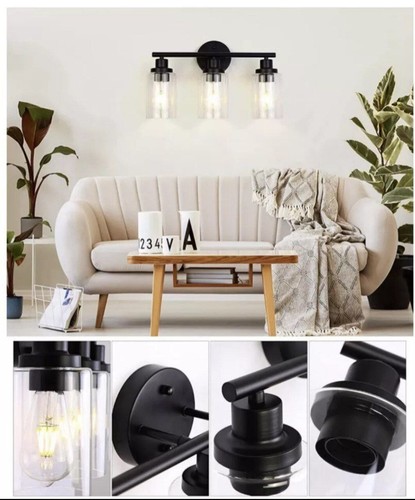 Mamxuan Modern Black Vanity Lighting 3 Light Wall Bathroom Glass Fixture Hallway - Picture 6 of 6