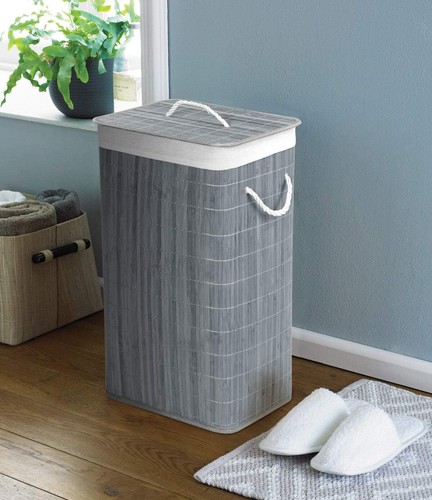 Bamboo Laundry Basket Washing Cloth Storage Bin Folding Hamper Tidy Bag With Lid - Picture 13 of 14