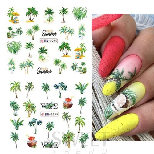 12 Stück Sommer Nail Art Sticker Palme Ozean Kokos Meer Sonnenuntergang Maniküre Aufkleber - Bild 5 von 79