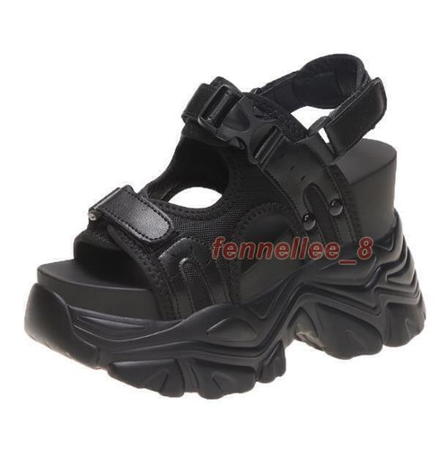Sommer Damen Plateau offene Zehenpartie Sport Sandalen Keilabsatz hoher Absatz Sneaker Schuhe - Bild 9 von 26