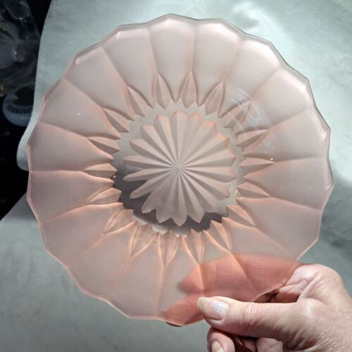 Vintage Paar rosa Milchglas Teller, ca. 20 cm, (Bagley?) - Bild 2 von 8