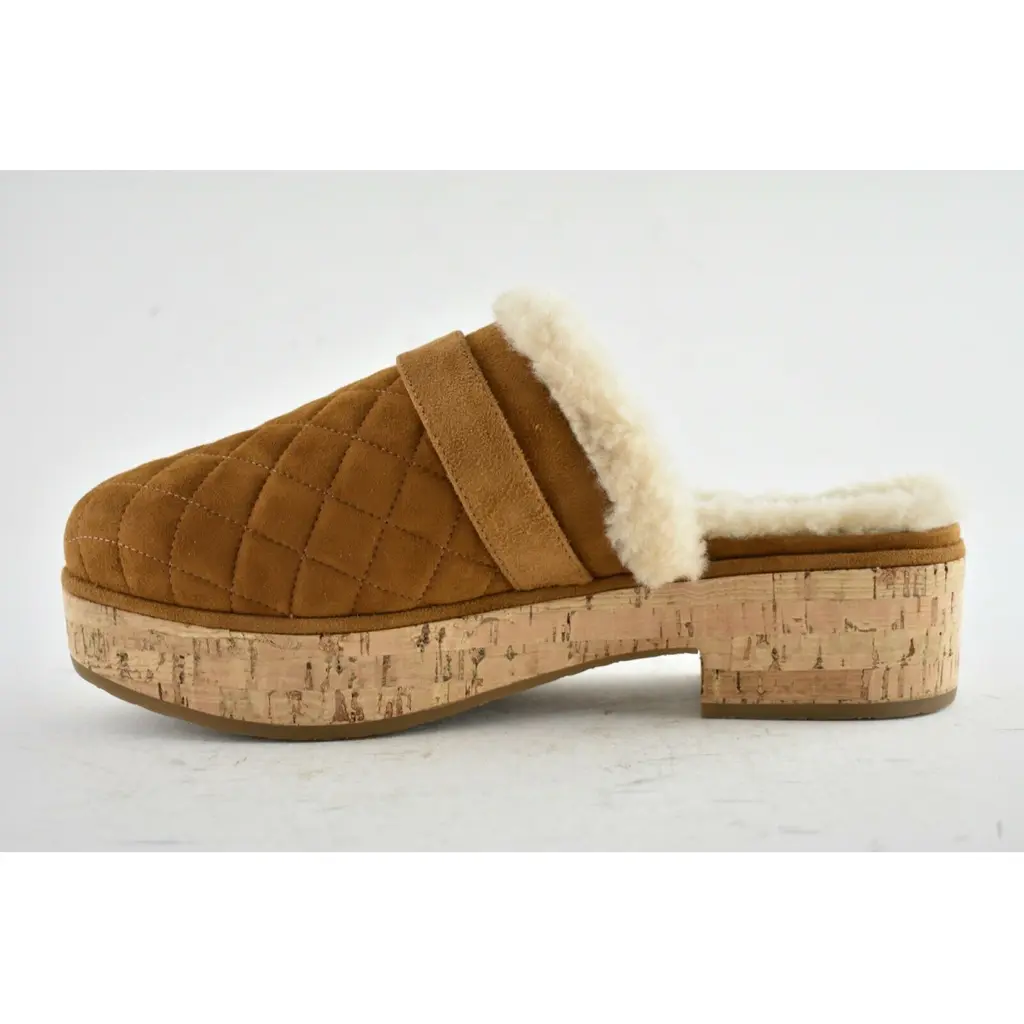 Chanel 21B Brown Suede Turnlock CC Logo Shearling Fur Mule Flat