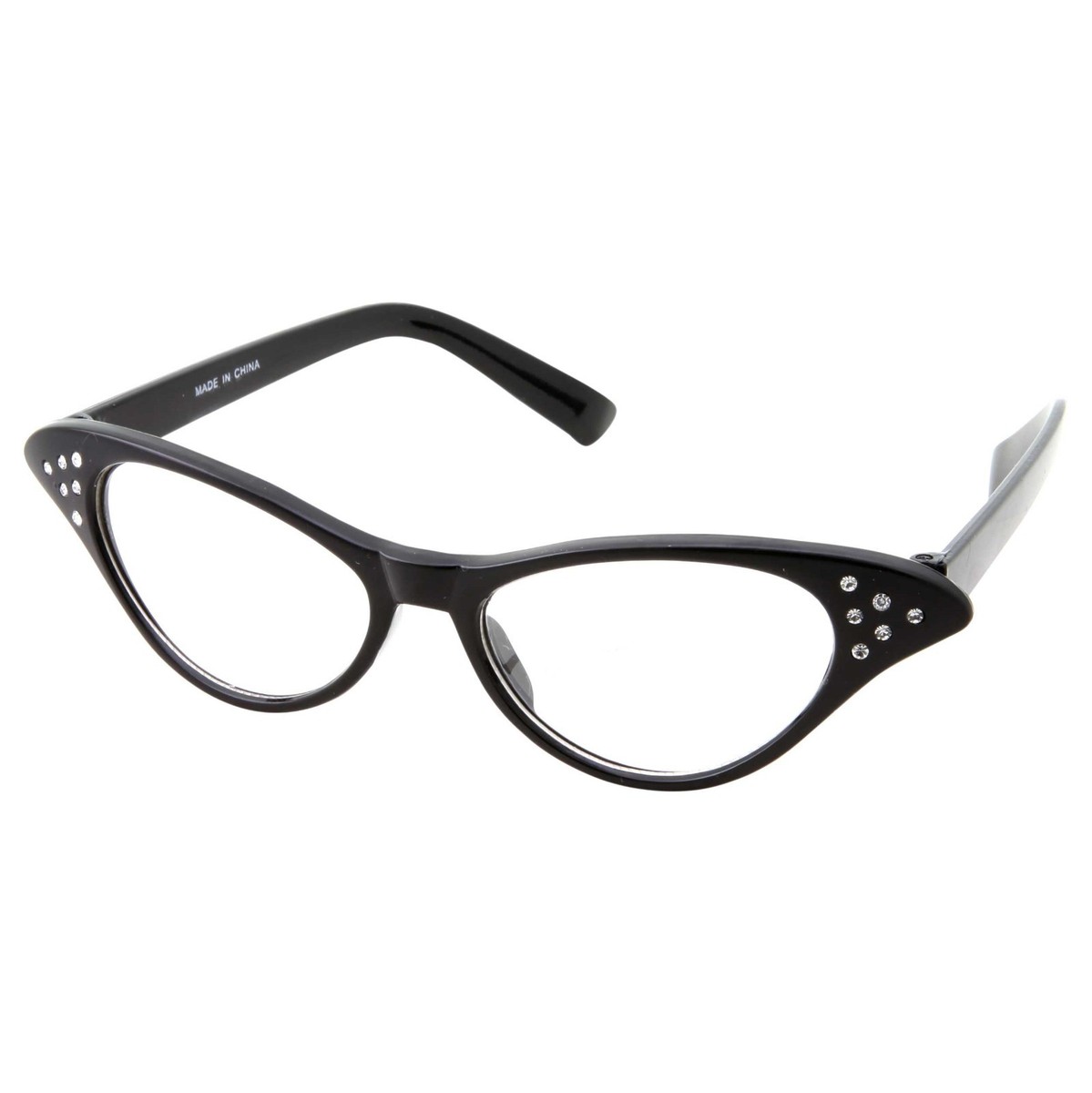 Vintage 1950s Frame France Rhinestone Cat Eye Sunglasses Black Rockabilly Vintage 1950s Winged Cat Eye Sunglasses: Black Rhinestone  main image 4