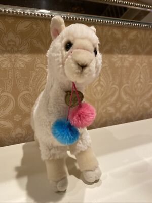 Autora Myoini 12  Alpaca  Plush Cream Llama With Pink & Blue Pom Poms