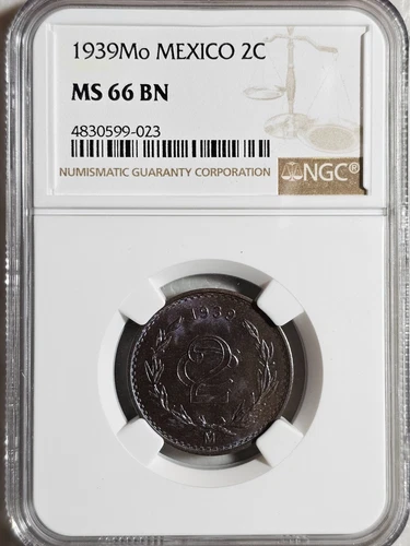 Mexico 2 Centavos 1939Mo NGC MS 66 BN