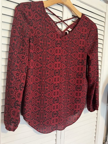 CATO Women's Size XS Xsmall shirt Blouse top Peasant Boho pullover Long sleeve - Picture 2 of 7