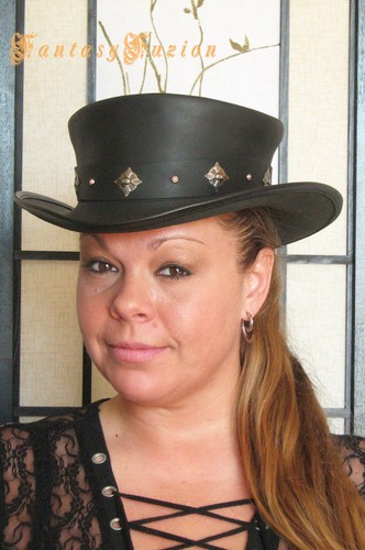 Steampunk Hat Stylish Adventurer Leather Standard SHORT Top Hat Cross Band - Picture 2 of 2