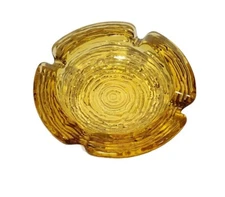 Vintage Soreno Glass Ashtray Honey Gold Amber 4.25 In Beveled Textured