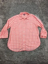 JCP Button Up Shirt Womens Size XL Red Orange Plaid 3/4 Sleeve