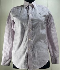 Ralph Lauren Youth Button Down Shirt Blue Pink Check Long Sleeve Cotton Size 14