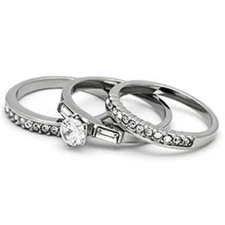 3 Pieces Never Tarnish Stainless Steel Wedding/Engagement Set Rings SIZE 5-10