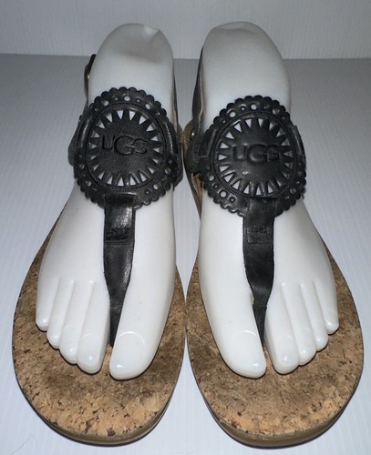 UGG Ayden II Slingback Thong Sandals 1020063 Cork Black Womens Size 7 - Picture 4 of 7