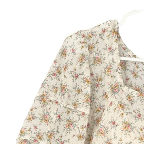 Wild Fable Women’s Puffy Short Sleeve Floral Square Neck Midi Dress Ivory Sz XS - Picture 4 of 12