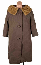 VTG 60s Forstmann Brown Wool Opera Swing Coat Mink Fur Collar L Evening Jacket
