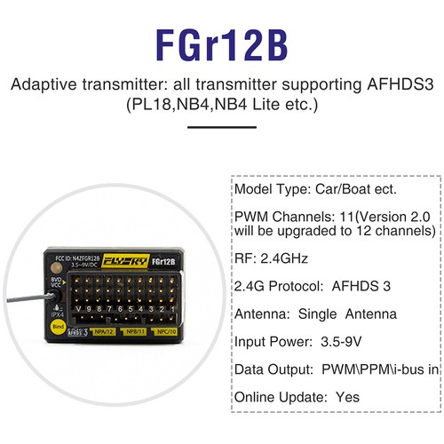Receptor FlySky FGr12B 2.4G 12 canales PWM PPM i-bus para transmisores AFHDS3 PL18/NB4 - Imagen 3 de 10