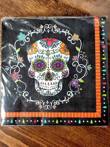 Día de los Muertos Calavera de Azúcar y Servilletas Florales para Bebidas y Almuerzo 2 paquetes de Ea. - Imagen 5 de 5