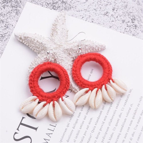 Pendientes grandes colgantes de borla moda boho playa pendientes para mujer cáscara de ganchillo - Imagen 4 de 30