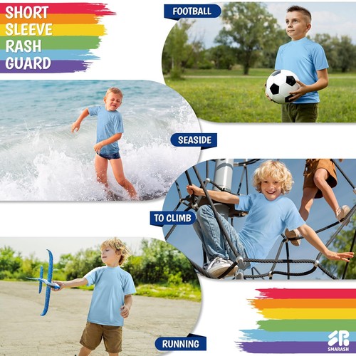 Boys UPF 50+ Rash Guard Swim Shirts Short Sleeve Sun Protection Beach Shirt - Picture 6 of 7