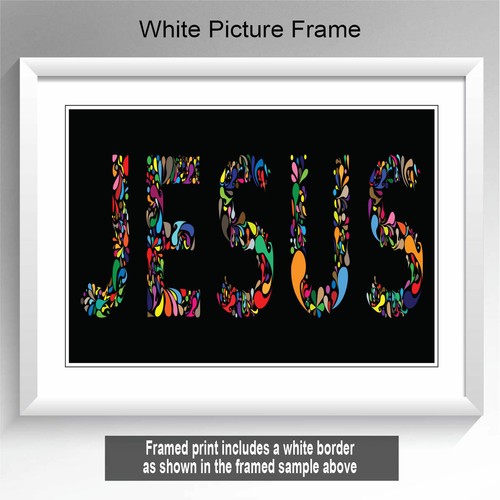 Arte de pared colorido con nombre de Jesús arte trippy enmarcado y sin marco impreso A3 A4 A5 - Imagen 14 de 14
