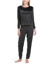 JUICY COUTURE Packaged Velvet Fleece Crew Neck Jogger Pajama Set Size L Black