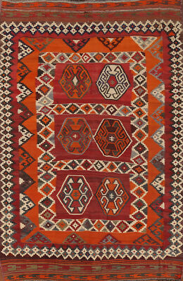 #ad Tribal Flat weave Vegetable Dye Kilim Area Rug Nomad Wool Reversible Carpet 5x8 $706.81