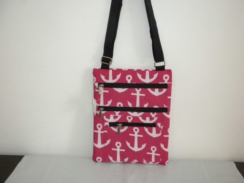  MESSENGER,PADDED, CROSSBODY SHOULDER,ANCHOR PINK,PURSE,SCHOOL,TRAVEL,NEW  - Picture 1 of 4