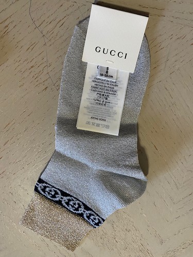 NWT Gucci Mini Greek Socks With Gucci Monogram Silver/Gold Size S Italy - Picture 6 of 8