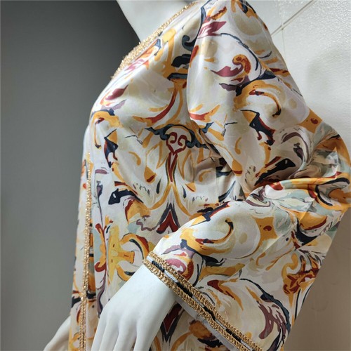 Dubai Mujeres Caftán Floral Musulmán Manga Larga Maxi Vestido Abaya Marruecos Bata Vestido - Imagen 5 de 19