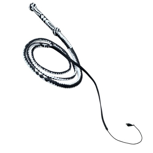 Professional 8ft Leather Bullwhip Heavyweight 12-Plait Black & White Design with - Picture 2 of 3