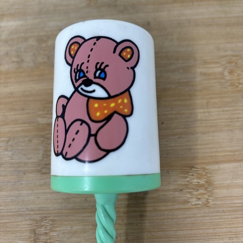 Gerber Teddy Bear Chime Sound Rattle Green Baby Toy Vintage 1987 - Picture 3 of 6