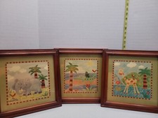 Jungle Nursery Wall Art Kids Line Framed Hanging Prints Giraffe Gator Set of 3