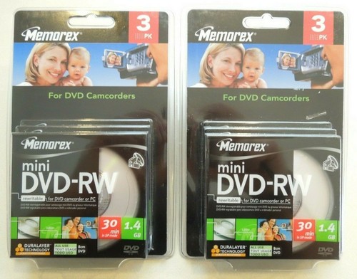 6 x MEMOREX - MINI DVD-RW REWRITABLE 30Min 1.4GB 8cm DVD for DVD CAMCORDER or PC - 第 1/4 張圖片