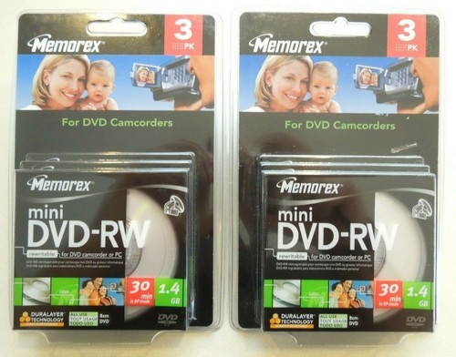 6 x MEMOREX - MINI DVD-RW REWRITABLE 30Min 1.4GB 8cm DVD for DVD CAMCORDER or PC - Picture 1 of 4