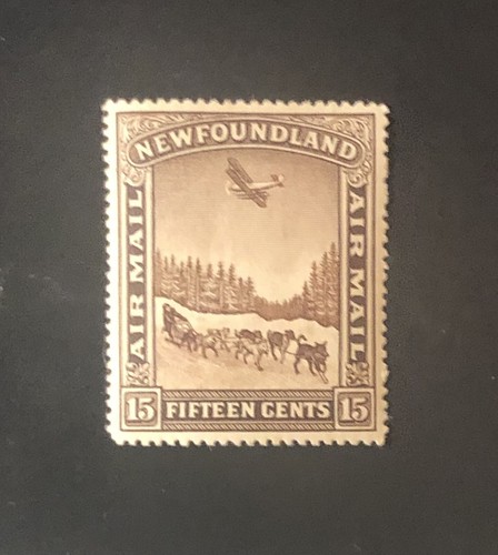 Stamps Canada Newfoundland C9  15c brn MH 'Dog sleigh & air' see details - Picture 5 of 5