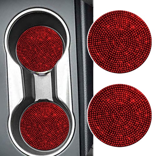 2PCS Car Red Bling Rhinestone Cup Holder Insert Coasters Non-Slip Mat Universal - Picture 1 of 12