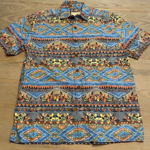 Territory Ahead Wild Blue Southwestern Aztec Button Up Shirt Mens M Short Sleeve - Picture 2 of 17