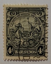 Travelstamps: 1938-47 BARBADOS STAMPS SCOTT #198 4d BADGE OF THE COLONY USED