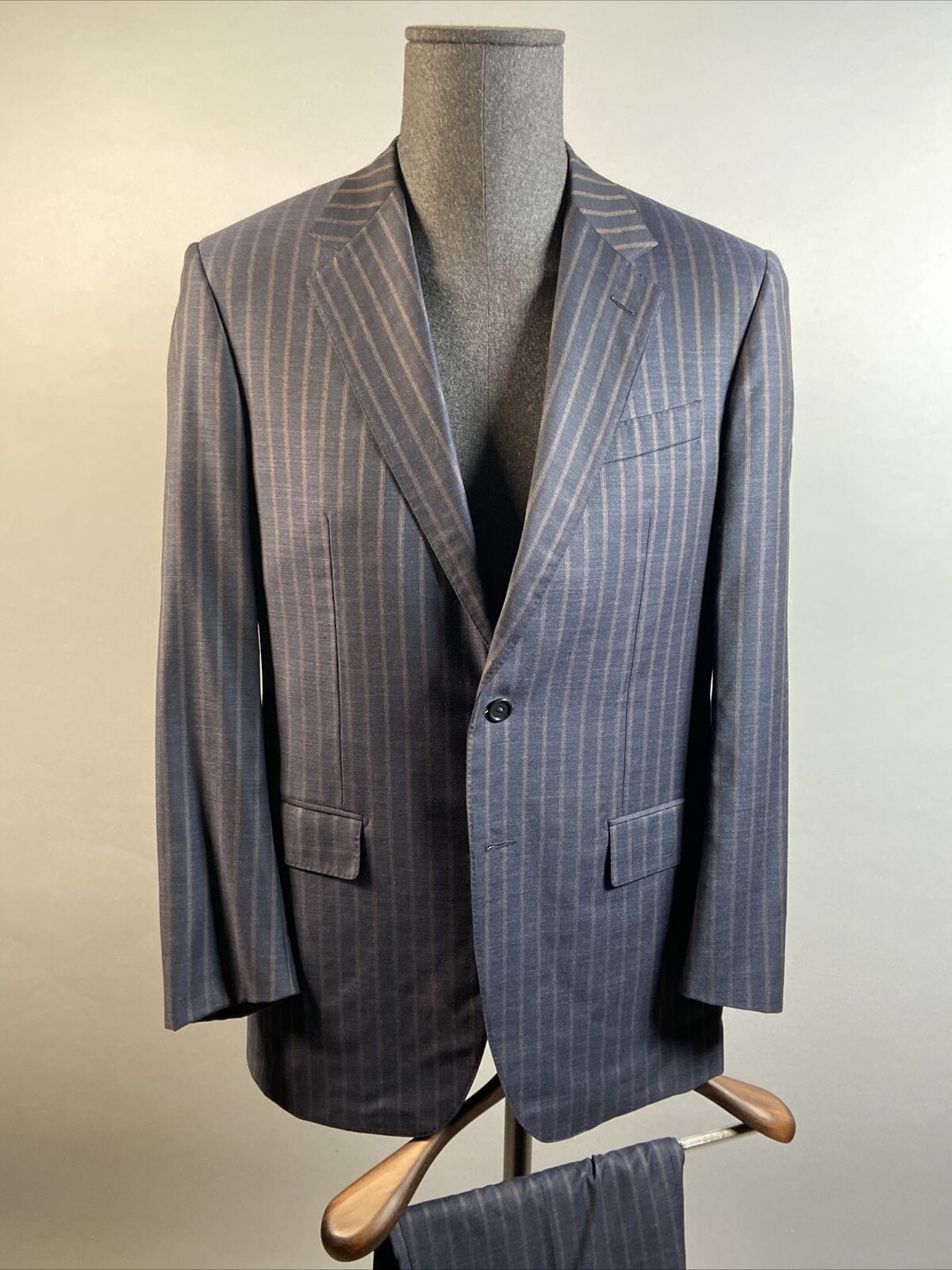 Mabro Uomo Mens Navy Striped Super 180 Wool Italian Suit 38 R 40 R Jacket Pants