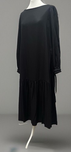 Mother Of Pearl Black Midi Dress Rope Tie Sleeve Detail UK16 - Picture 2 of 9